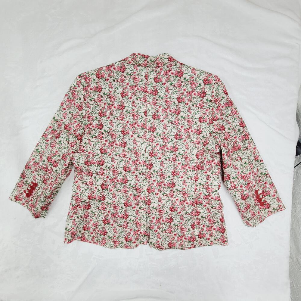 Talbots Cotton Ditsy Floral Blazer Red 3/4 Sleeve Lined Spring Office Boho 14 - Picture 2 of 11
